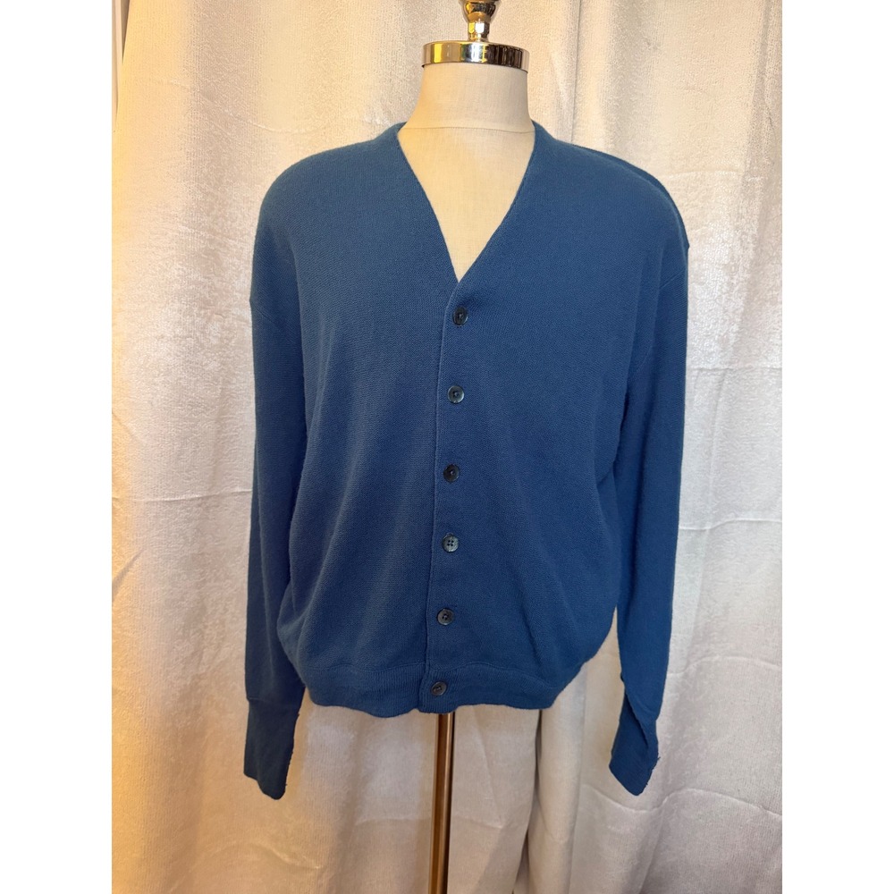VTG Lord Jeff Blue V-Neck Cardigan Sweater XL 100% Orlon Acrylic USA